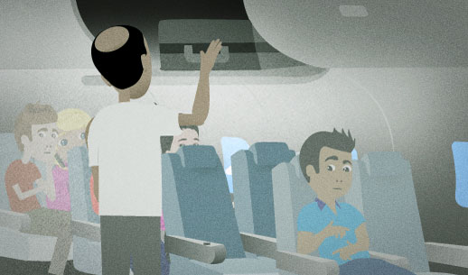 English Lesson: All baggage must be stowed in the overhead container.